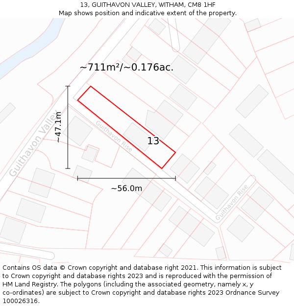 13, GUITHAVON VALLEY, WITHAM, CM8 1HF: Plot and title map