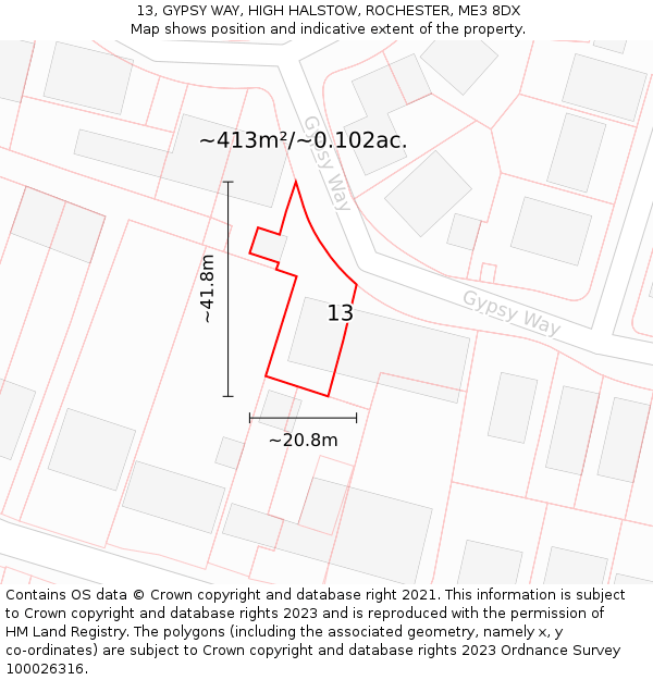13, GYPSY WAY, HIGH HALSTOW, ROCHESTER, ME3 8DX: Plot and title map