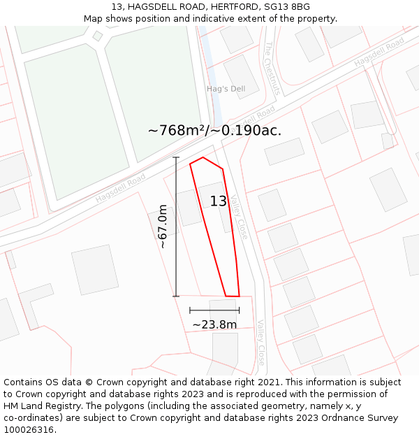 13, HAGSDELL ROAD, HERTFORD, SG13 8BG: Plot and title map