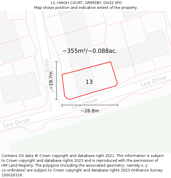 13, HAIGH COURT, GRIMSBY, DN32 9FD: Plot and title map