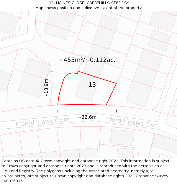 13, HAINES CLOSE, CAERPHILLY, CF83 1SY: Plot and title map