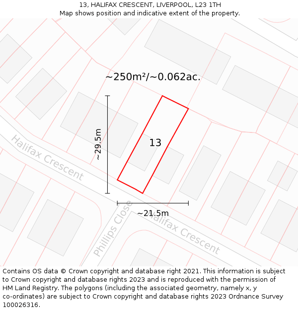 13, HALIFAX CRESCENT, LIVERPOOL, L23 1TH: Plot and title map
