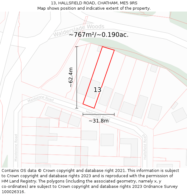 13, HALLSFIELD ROAD, CHATHAM, ME5 9RS: Plot and title map