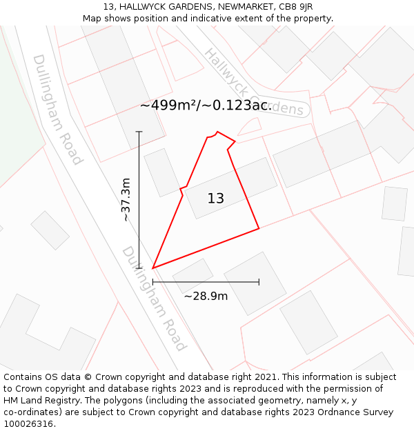 13, HALLWYCK GARDENS, NEWMARKET, CB8 9JR: Plot and title map