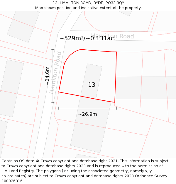 13, HAMILTON ROAD, RYDE, PO33 3QY: Plot and title map