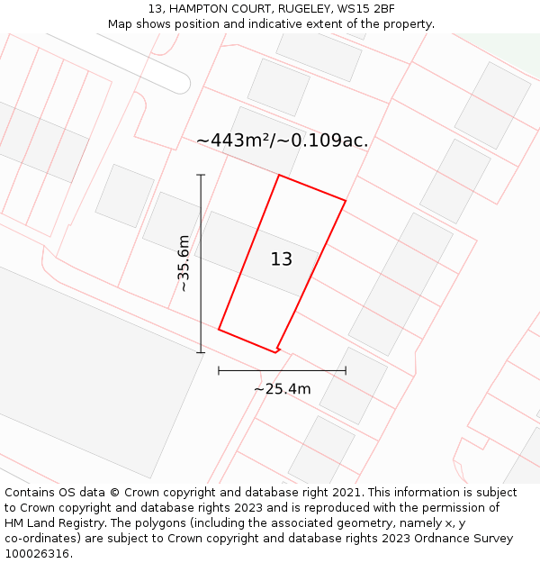 13, HAMPTON COURT, RUGELEY, WS15 2BF: Plot and title map