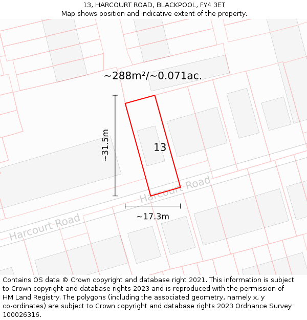 13, HARCOURT ROAD, BLACKPOOL, FY4 3ET: Plot and title map