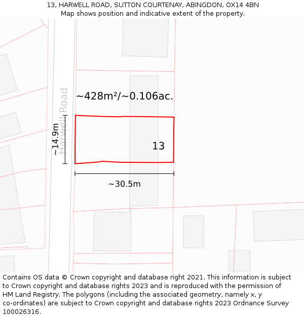 13, HARWELL ROAD, SUTTON COURTENAY, ABINGDON, OX14 4BN: Plot and title map