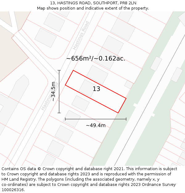 13, HASTINGS ROAD, SOUTHPORT, PR8 2LN: Plot and title map