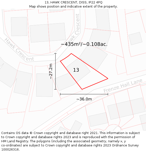 13, HAWK CRESCENT, DISS, IP22 4PQ: Plot and title map