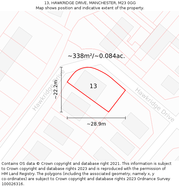 13, HAWKRIDGE DRIVE, MANCHESTER, M23 0GG: Plot and title map