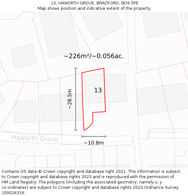 13, HAWORTH GROVE, BRADFORD, BD9 5PE: Plot and title map