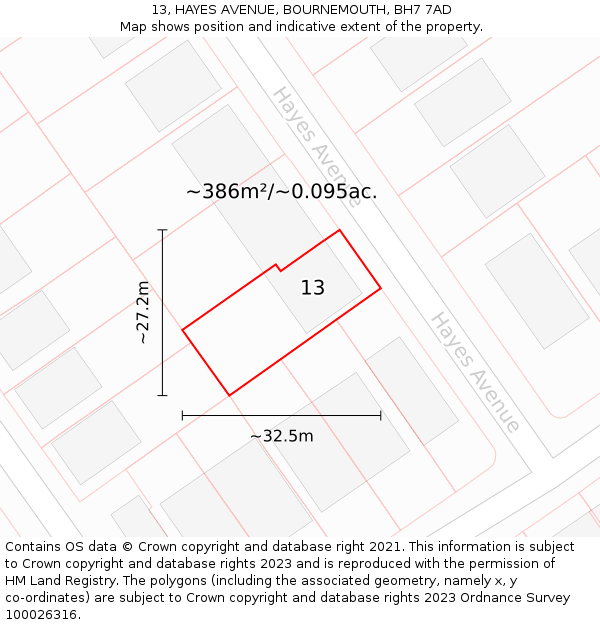 13, HAYES AVENUE, BOURNEMOUTH, BH7 7AD: Plot and title map