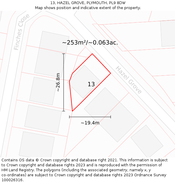 13, HAZEL GROVE, PLYMOUTH, PL9 8DW: Plot and title map