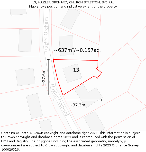 13, HAZLER ORCHARD, CHURCH STRETTON, SY6 7AL: Plot and title map