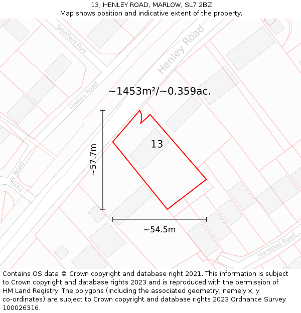 13, HENLEY ROAD, MARLOW, SL7 2BZ: Plot and title map