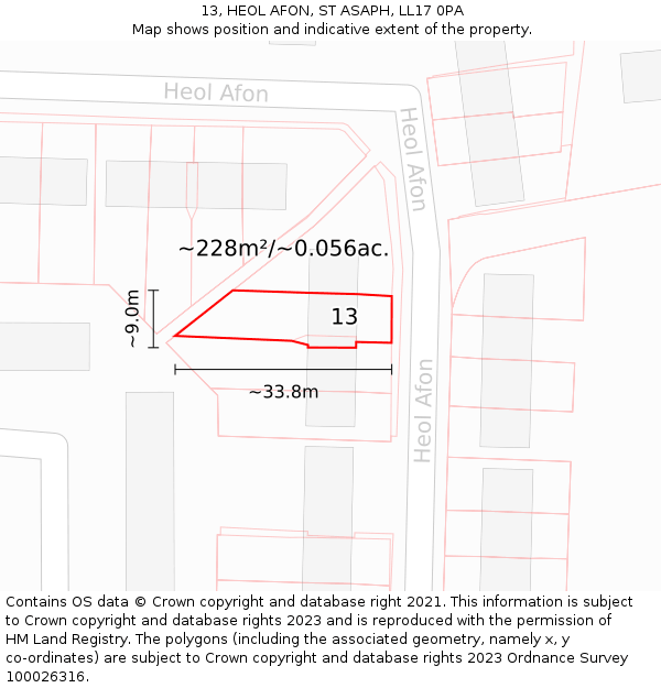 13, HEOL AFON, ST ASAPH, LL17 0PA: Plot and title map