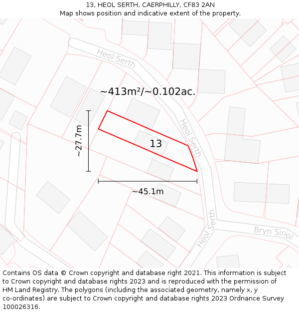 13, HEOL SERTH, CAERPHILLY, CF83 2AN: Plot and title map