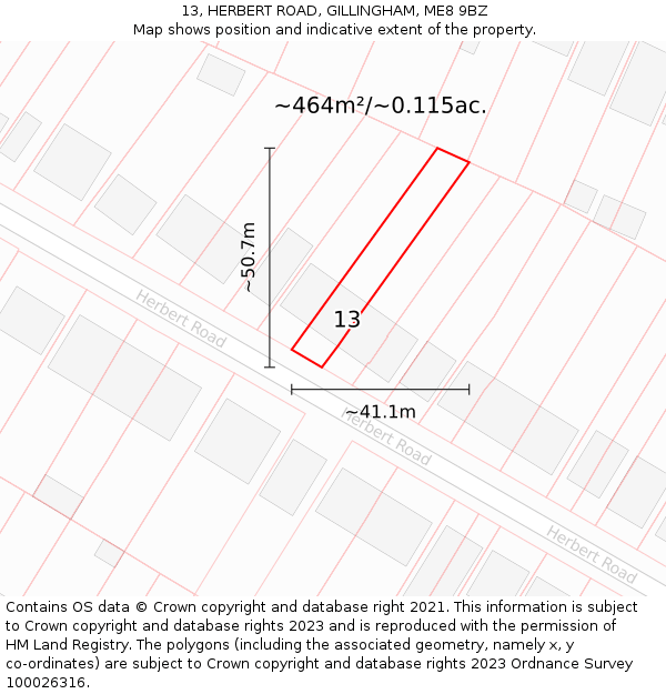 13, HERBERT ROAD, GILLINGHAM, ME8 9BZ: Plot and title map