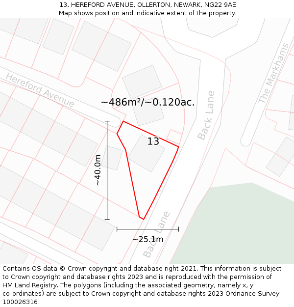 13, HEREFORD AVENUE, OLLERTON, NEWARK, NG22 9AE: Plot and title map