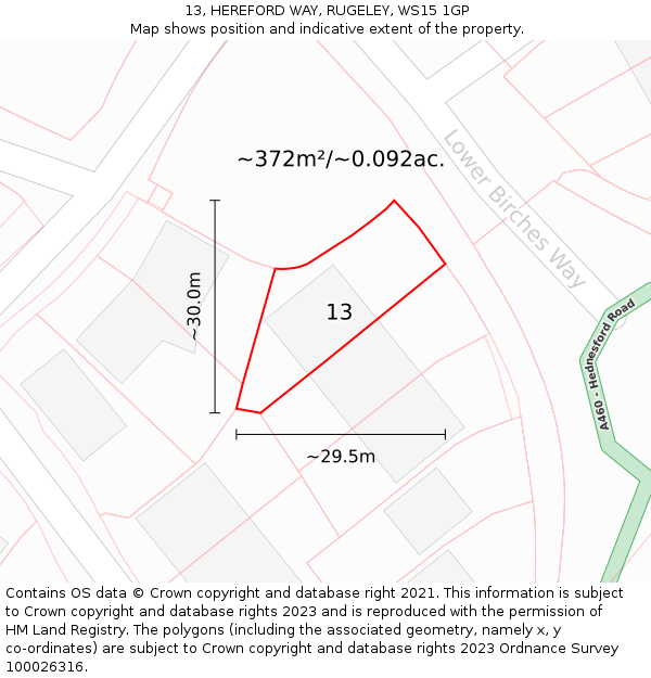13, HEREFORD WAY, RUGELEY, WS15 1GP: Plot and title map