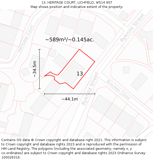 13, HERITAGE COURT, LICHFIELD, WS14 9ST: Plot and title map