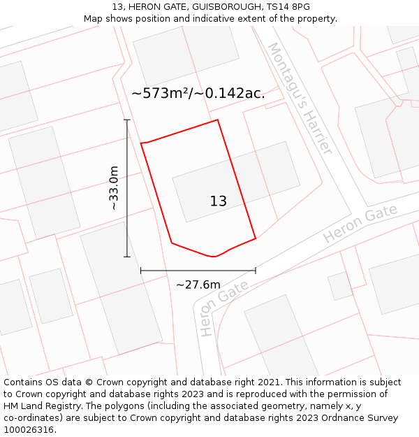 13, HERON GATE, GUISBOROUGH, TS14 8PG: Plot and title map