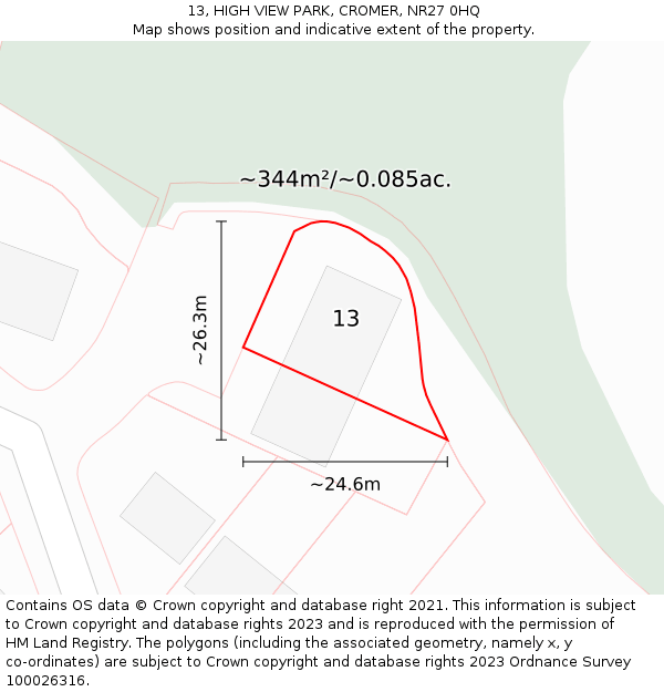 13, HIGH VIEW PARK, CROMER, NR27 0HQ: Plot and title map