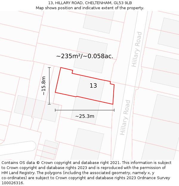 13, HILLARY ROAD, CHELTENHAM, GL53 9LB: Plot and title map