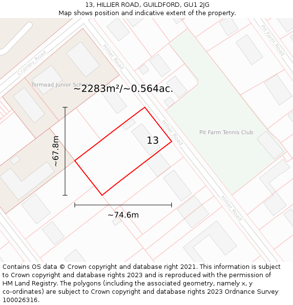 13, HILLIER ROAD, GUILDFORD, GU1 2JG: Plot and title map