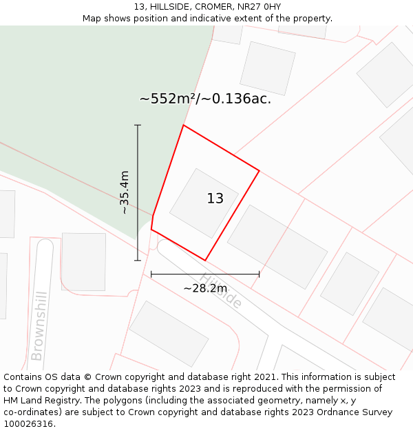 13, HILLSIDE, CROMER, NR27 0HY: Plot and title map