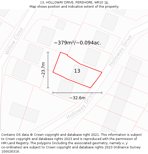 13, HOLLOWAY DRIVE, PERSHORE, WR10 1JL: Plot and title map