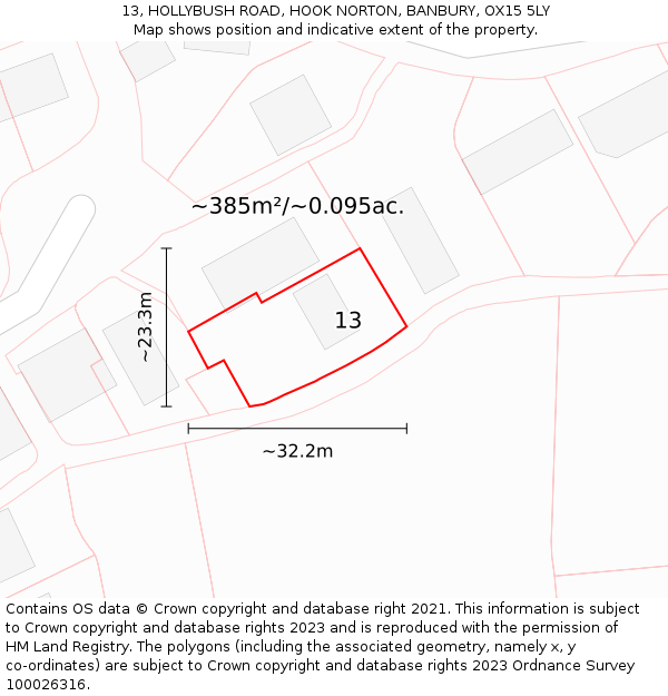 13, HOLLYBUSH ROAD, HOOK NORTON, BANBURY, OX15 5LY: Plot and title map