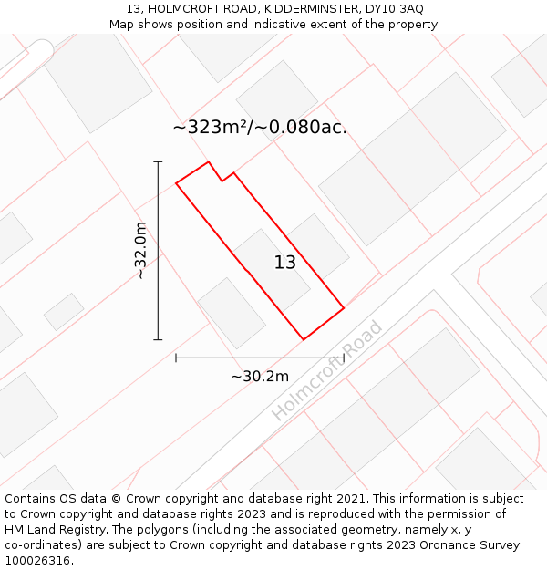 13, HOLMCROFT ROAD, KIDDERMINSTER, DY10 3AQ: Plot and title map