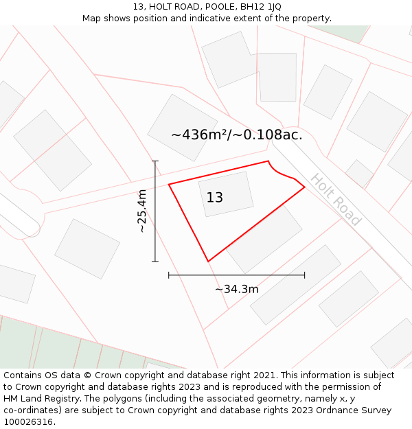 13, HOLT ROAD, POOLE, BH12 1JQ: Plot and title map
