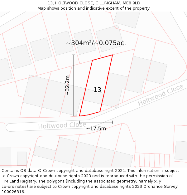 13, HOLTWOOD CLOSE, GILLINGHAM, ME8 9LD: Plot and title map