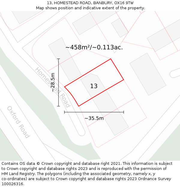 13, HOMESTEAD ROAD, BANBURY, OX16 9TW: Plot and title map