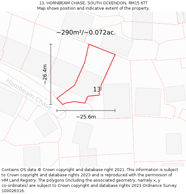 13, HORNBEAM CHASE, SOUTH OCKENDON, RM15 6TT: Plot and title map