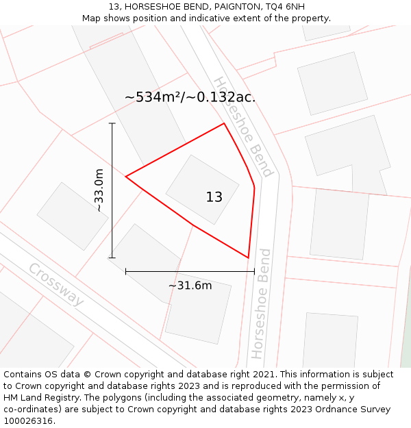 13, HORSESHOE BEND, PAIGNTON, TQ4 6NH: Plot and title map