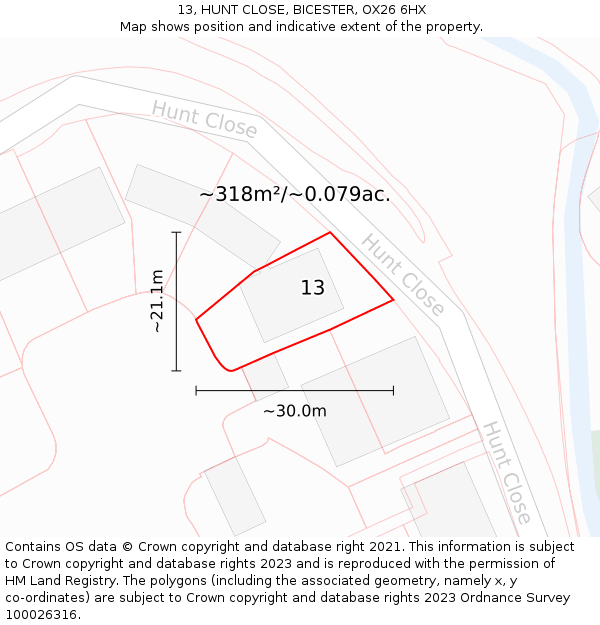 13, HUNT CLOSE, BICESTER, OX26 6HX: Plot and title map