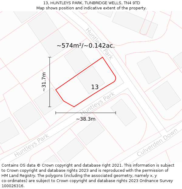 13, HUNTLEYS PARK, TUNBRIDGE WELLS, TN4 9TD: Plot and title map