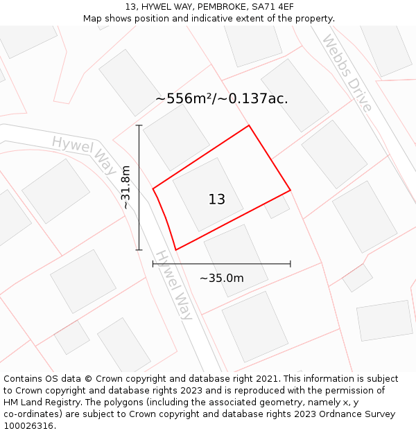 13, HYWEL WAY, PEMBROKE, SA71 4EF: Plot and title map