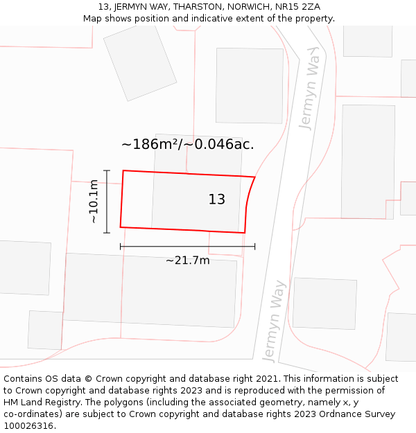 13, JERMYN WAY, THARSTON, NORWICH, NR15 2ZA: Plot and title map