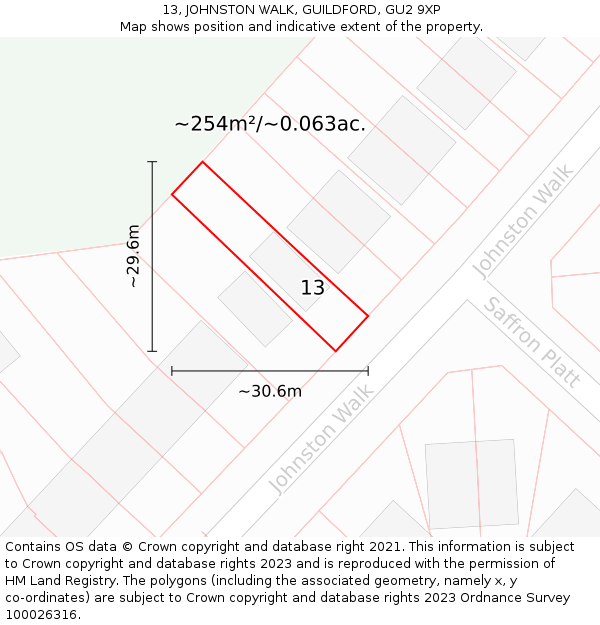 13, JOHNSTON WALK, GUILDFORD, GU2 9XP: Plot and title map