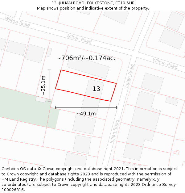 13, JULIAN ROAD, FOLKESTONE, CT19 5HP: Plot and title map