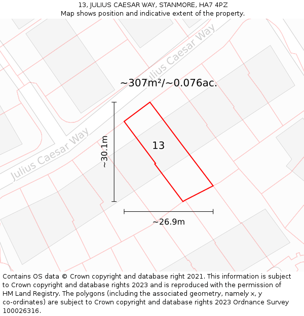 13, JULIUS CAESAR WAY, STANMORE, HA7 4PZ: Plot and title map