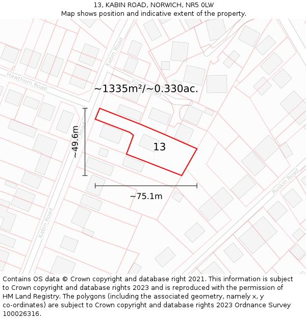13, KABIN ROAD, NORWICH, NR5 0LW: Plot and title map