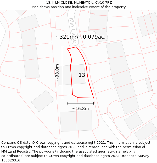 13, KILN CLOSE, NUNEATON, CV10 7RZ: Plot and title map