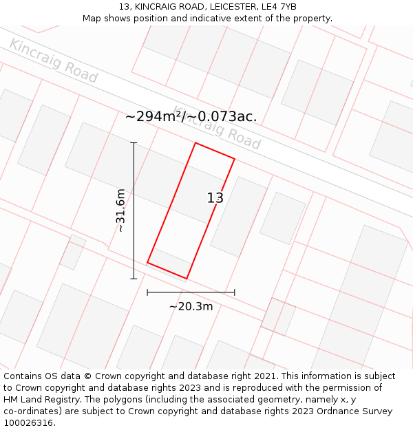 13, KINCRAIG ROAD, LEICESTER, LE4 7YB: Plot and title map