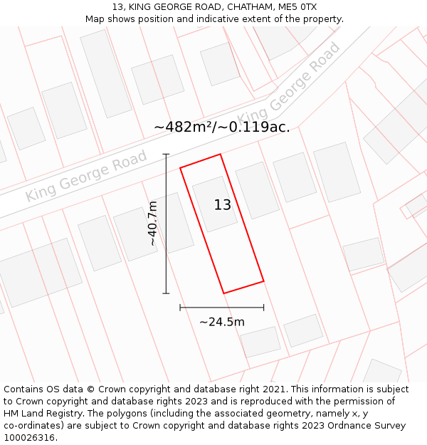 13, KING GEORGE ROAD, CHATHAM, ME5 0TX: Plot and title map